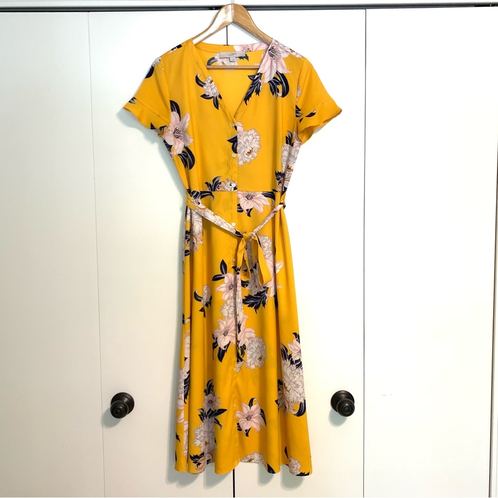 Loft yellow floral dress size 4